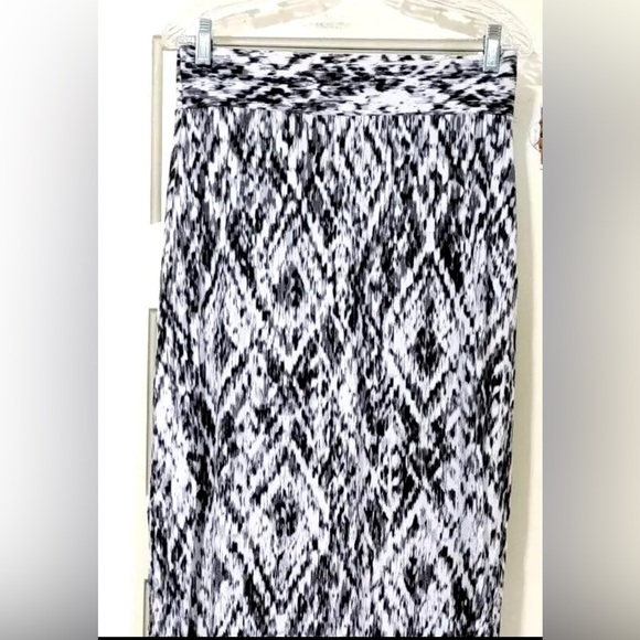 ANA BOHO SOFT Jersey Knit LONG MAXI Skirt Large Gray White Black Wide Waist - Picture 2 of 6